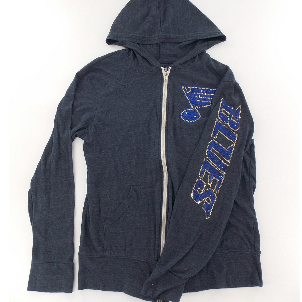 Soft As A Grape St Louis Blues‎ Hoodie Sequin Logo Modern Women Large Navy Blue
